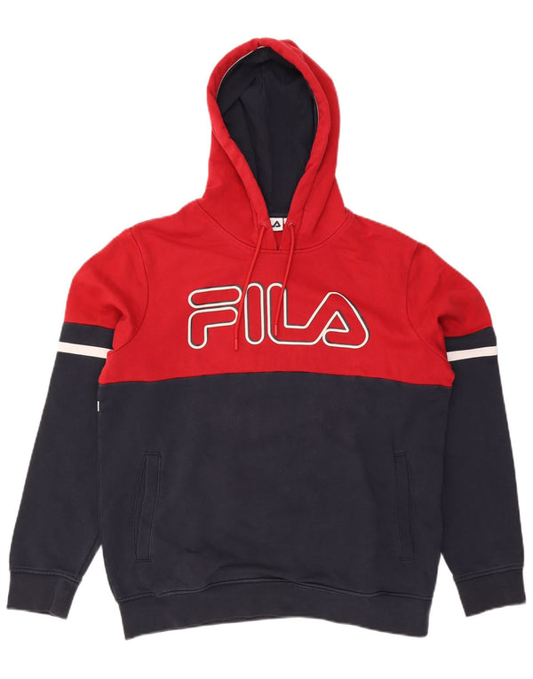 Fila Mens Graphic Hoodie Jumper Medium Navy Blue Colourblock Cotton