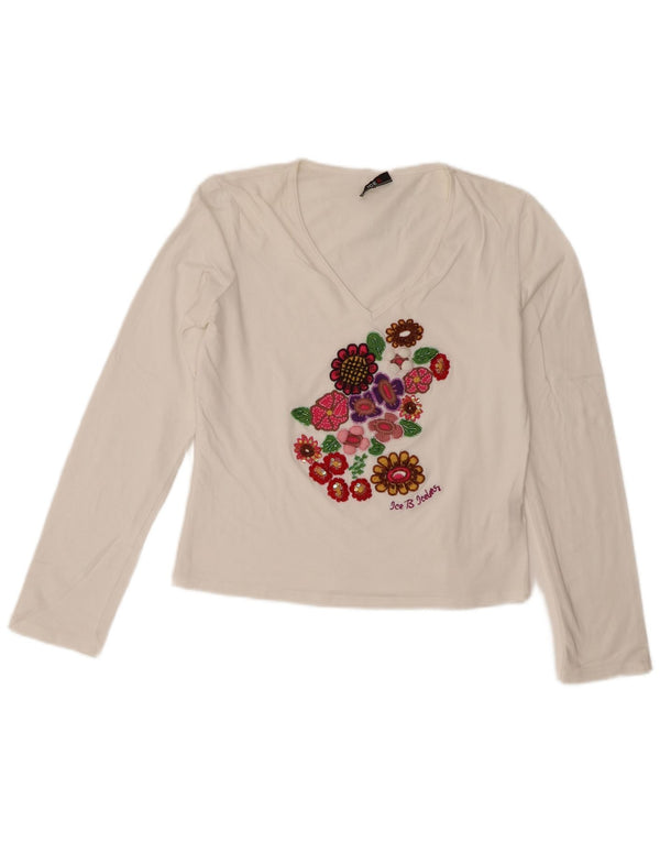 Iceberg Womens Graphic Top Long Sleeve IT 42 Medium White Floral Cotton