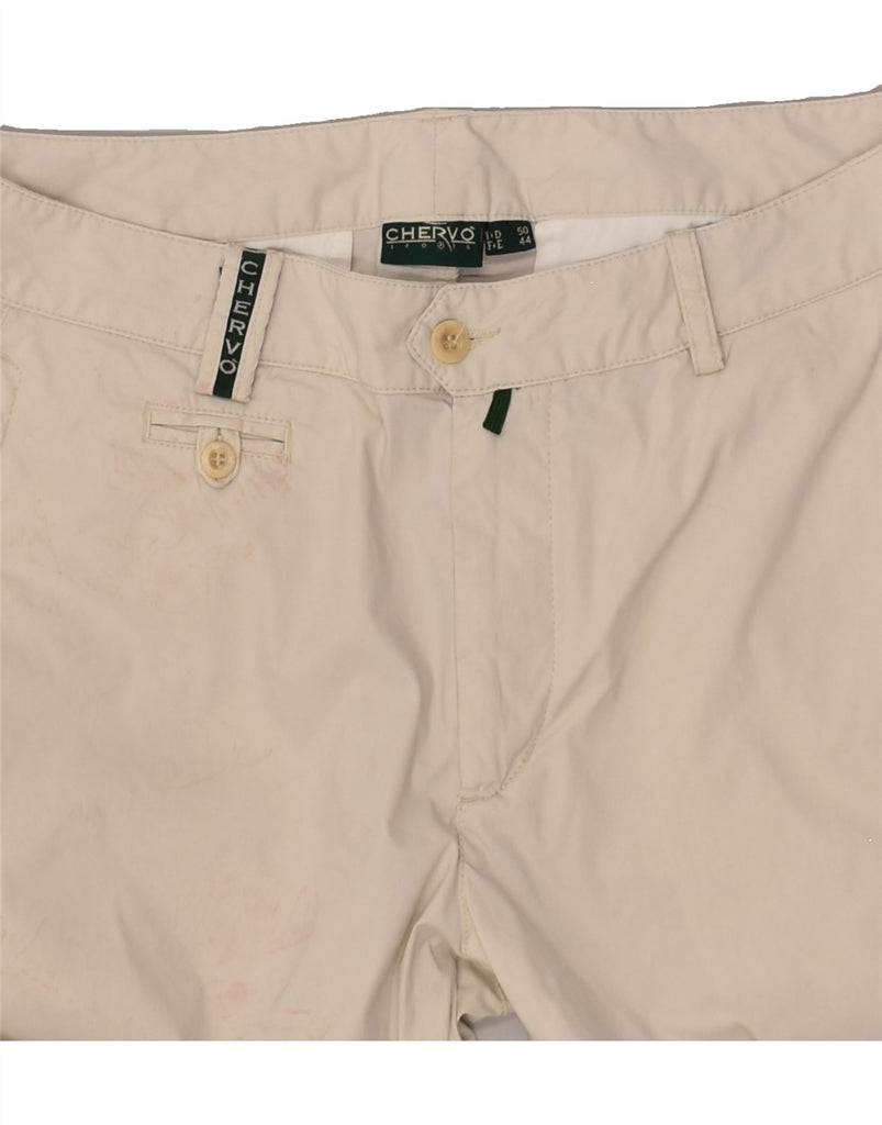 CHERVO Mens Slim Chino Trousers IT 50 Large  W34 L31  Off White Polyamide | Vintage Chervo | Thrift | Second-Hand Chervo | Used Clothing | Messina Hembry 