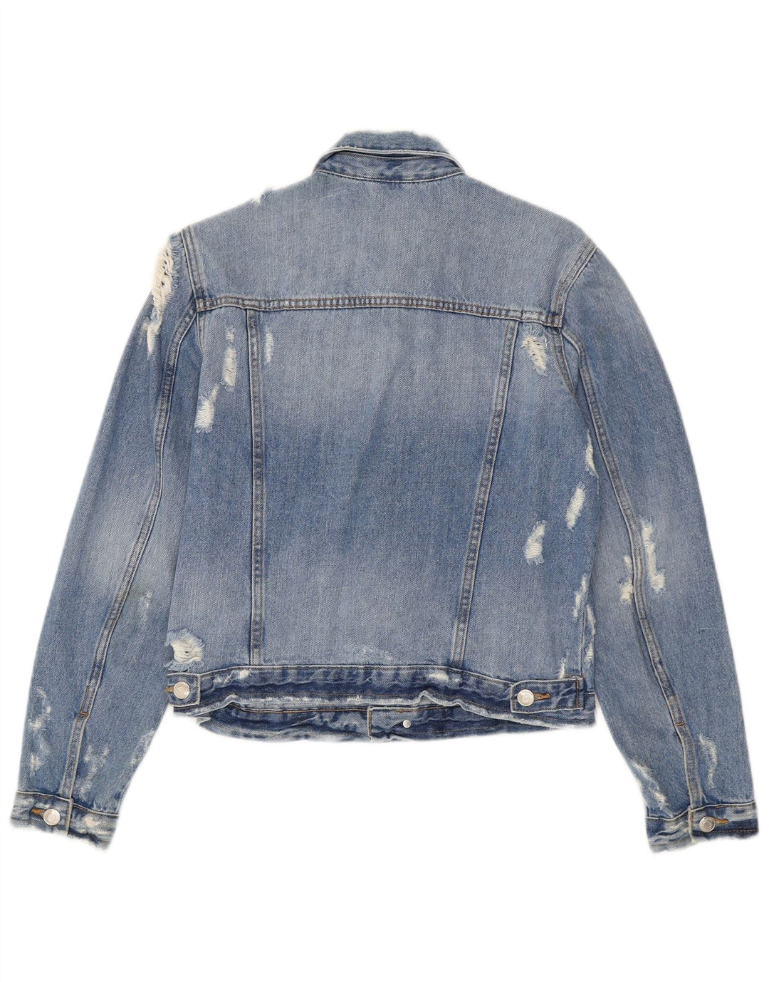 Zara Womens Crop Distressed Denim Jacket UK 12 Medium Blue Cotton