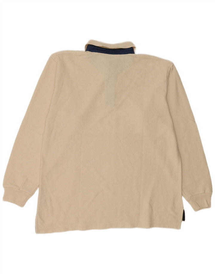 Slam Mens Long Sleeve Rugby Polo Shirt Medium Beige Cotton