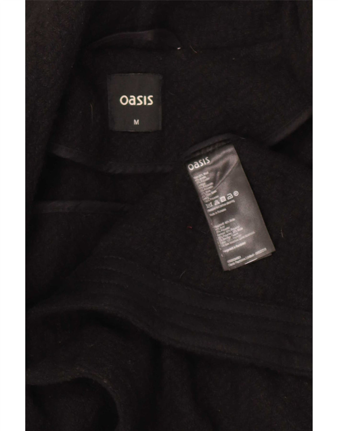 Oasis Womens Wrap Overcoat UK 12 Medium Black Herringbone Wool