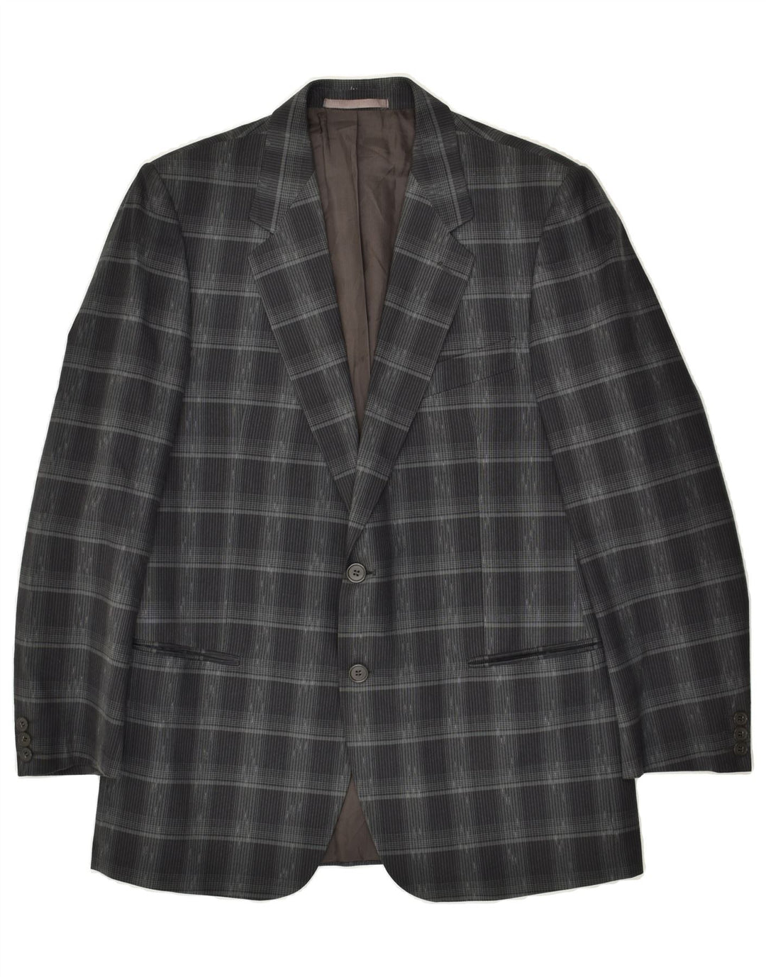 BIANCHI Mens 2 Button Blazer Jacket IT 52 XL Grey Check Cotton | Vintage Bianchi | Thrift | Second-Hand Bianchi | Used Clothing | Messina Hembry 