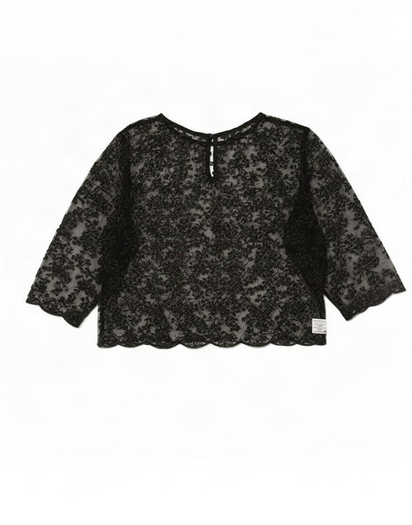 Zara Womens 3/4 Sleeve See Through Top UK 16 Large Black Floral