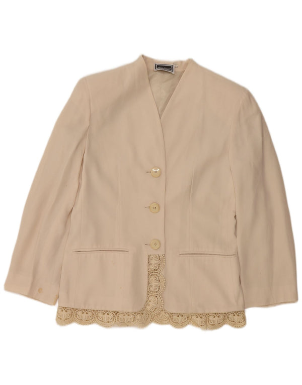 LUISA SPAGNOLI Womens 3 Button Blazer Jacket IT 42 Medium Beige Acetate