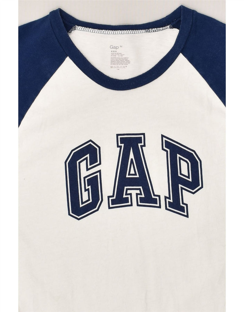 GAP Mens Graphic Top Long Sleeve Medium White Colourblock Cotton | Vintage Gap | Thrift | Second-Hand Gap | Used Clothing | Messina Hembry 