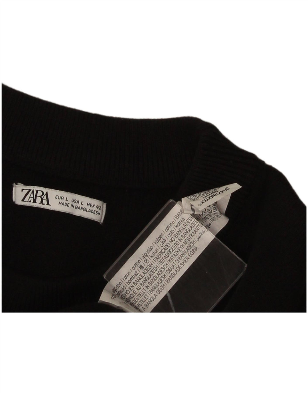 Zara Mens Crew Neck Jumper Sweater Large Black Cotton