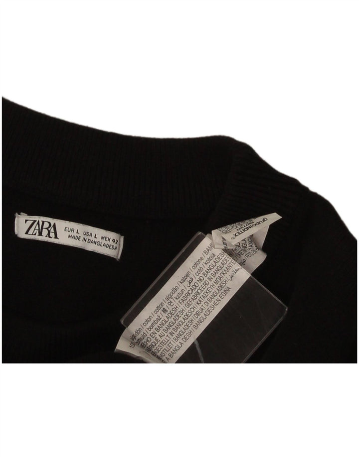 Zara Mens Crew Neck Jumper Sweater Large Black Cotton
