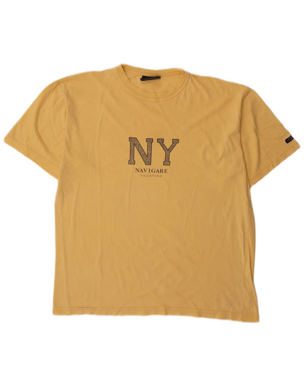 Navigare Mens Graphic T-Shirt Top Medium Yellow Cotton