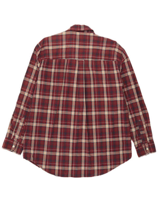 Chaps Mens Shirt Large Burgundy Check Cotton