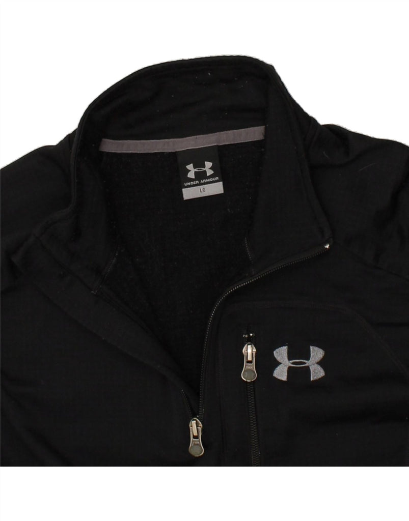 UNDER ARMOUR Mens Zip Neck Sweatshirt Jumper Large Black Polyester | Vintage Under Armour | Thrift | Second-Hand Under Armour | Used Clothing | Messina Hembry 