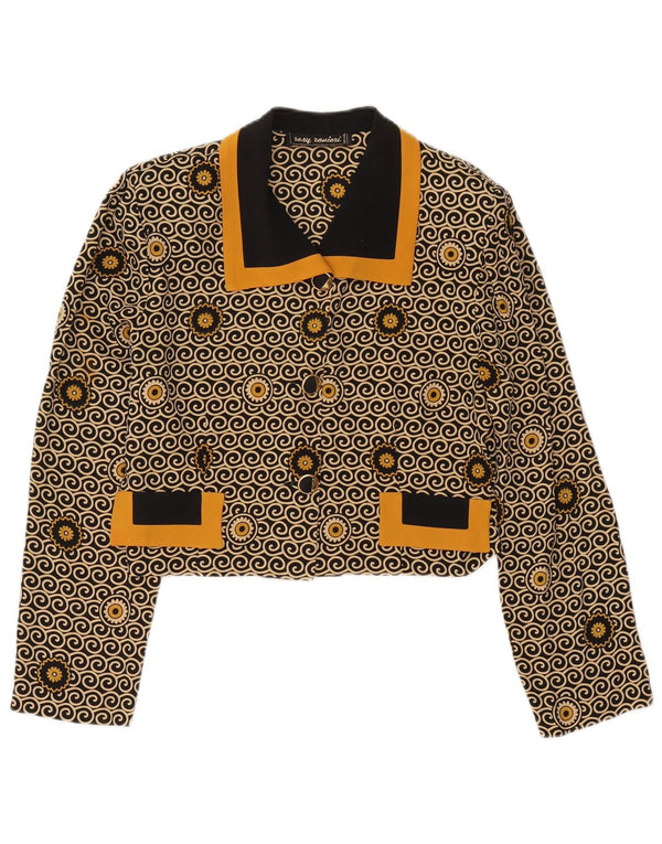 Vintage Womens Crop 3 Button Blazer Jacket UK 8 Small Black Floral