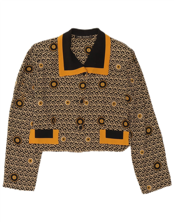 Vintage Womens Crop 3 Button Blazer Jacket UK 8 Small Black Floral