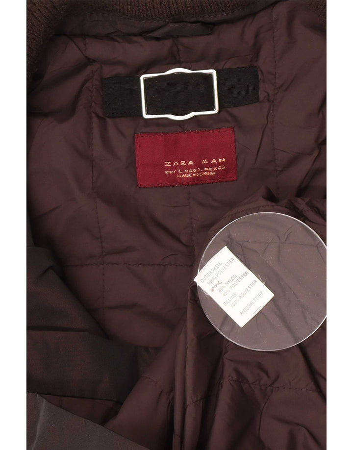 Zara Mens Hooded Utility Jacket UK 40 Large Brown Polyester