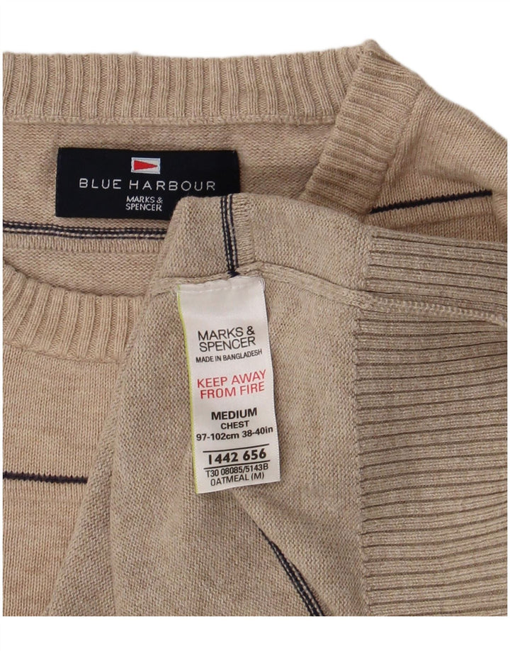 Marks & Spencer Mens Blue Harbour Crew Neck Jumper Sweater Medium Beige