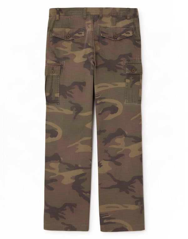Vintage Mens Straight Cargo Trousers W32 L30 Green Camouflage