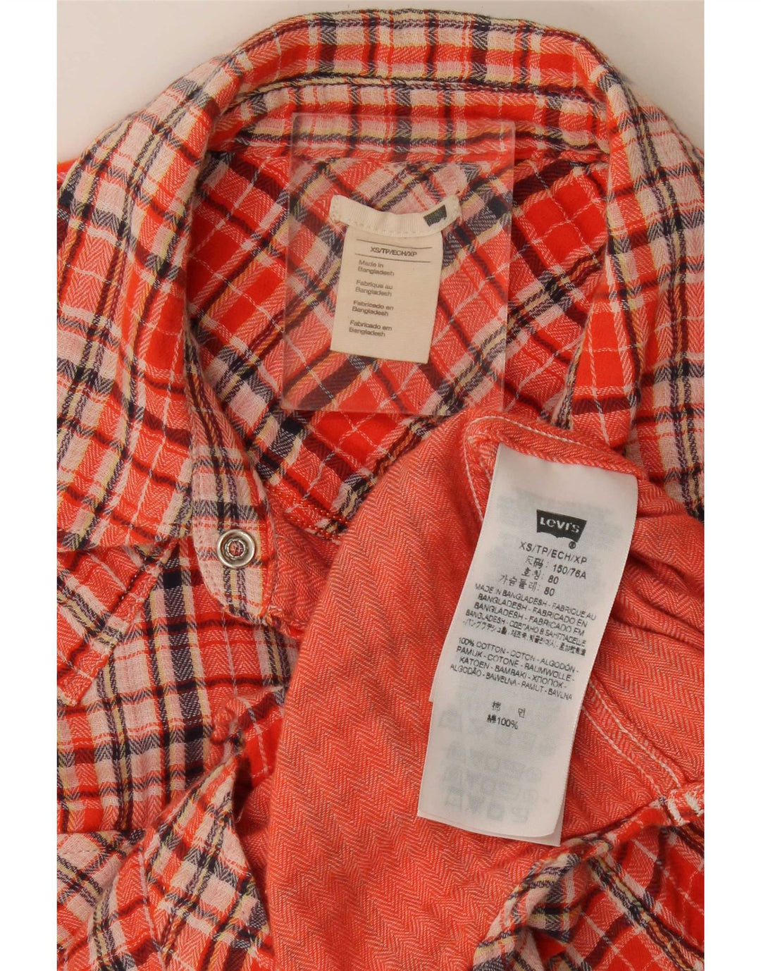 Levi's Womens Flannel Shirt UK 6 XS Red Check Cotton