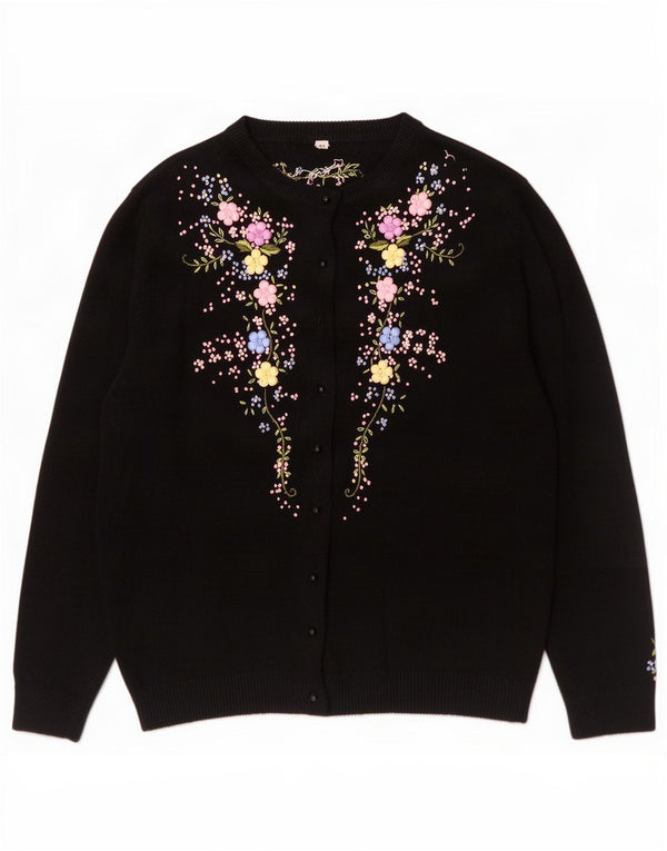 Vintage Womens Cardigan Sweater IT 44 Medium Black Floral