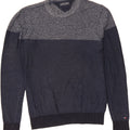 TOMMY HILFIGER Mens Crew Neck Jumper Sweater Medium Navy Blue Colourblock Vintage Tommy Hilfiger and Second-Hand Tommy Hilfiger from Messina Hembry 