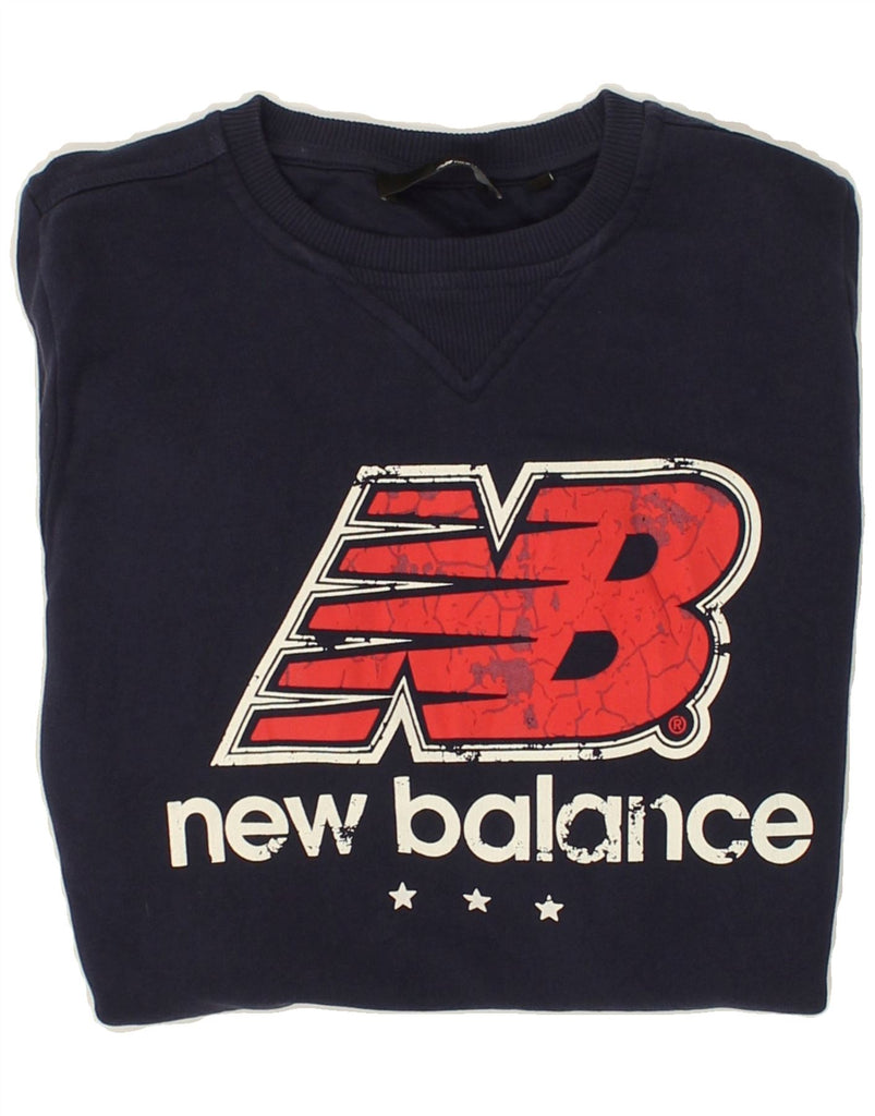 NEW BALANCE Mens Graphic Sweatshirt Jumper Small Navy Blue Cotton | Vintage New Balance | Thrift | Second-Hand New Balance | Used Clothing | Messina Hembry 