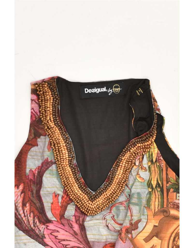 DESIGUAL Womens Sleeveless Sheath Dress UK 14 Large Brown Floral Polyester | Vintage Desigual | Thrift | Second-Hand Desigual | Used Clothing | Messina Hembry 