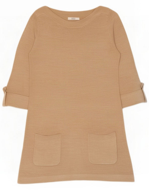 Marks & Spencer Womens 3/4 Sleeve Jumper Dress UK 8 Small Beige Acrylic