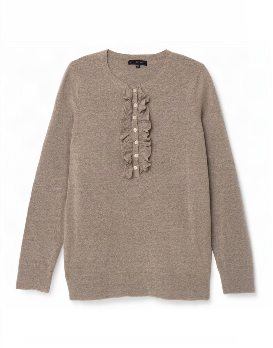 Gap Womens Ruffle Front Button Neck Jumper Sweater UK 14 Large Grey Cotton
