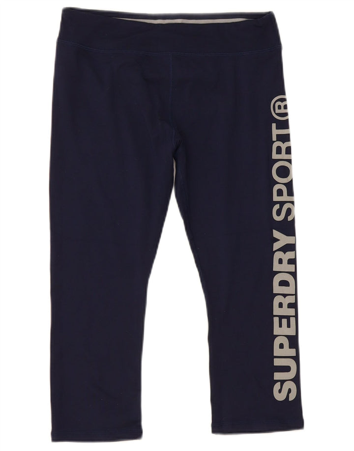 Superdry Womens Graphic Capri Leggings UK 6 XS  Navy Blue Polyester