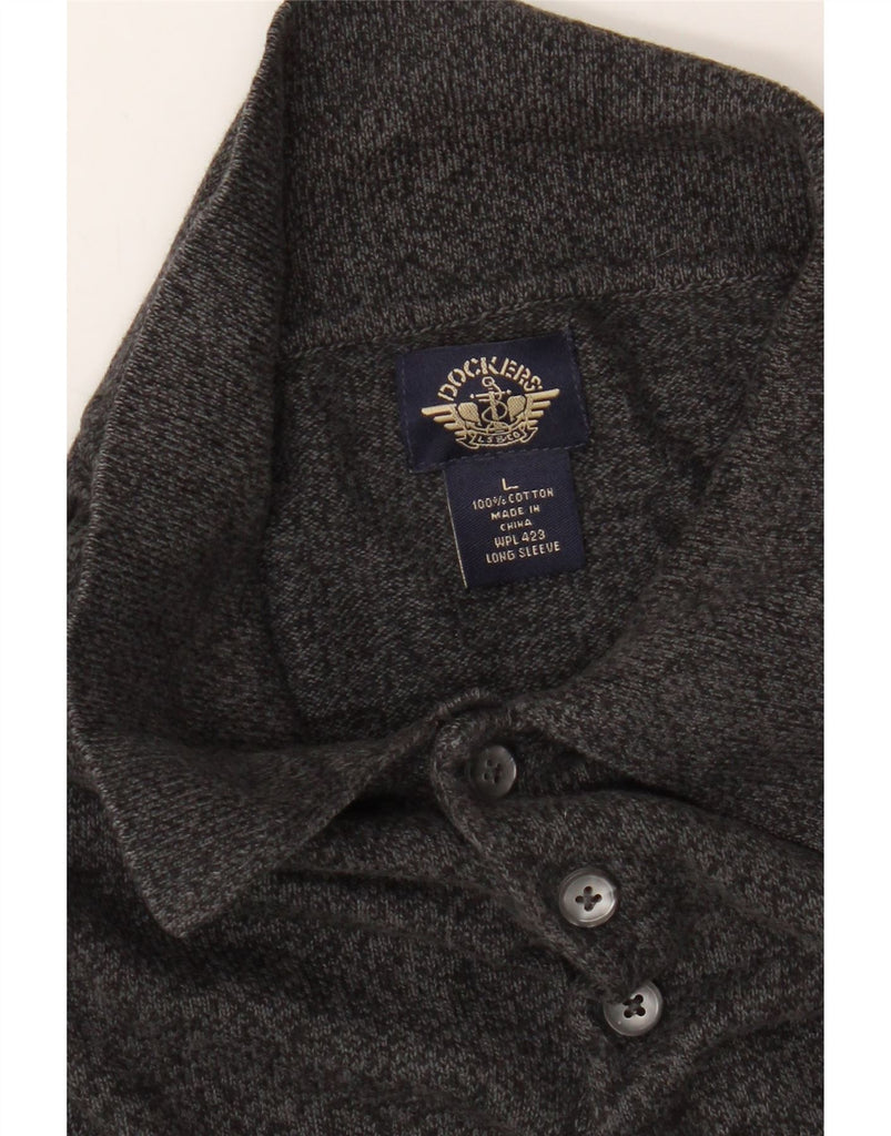 DOCKERS Mens Polo Neck Jumper Sweater Large Grey Cotton Vintage Dockers and Second-Hand Dockers from Messina Hembry 