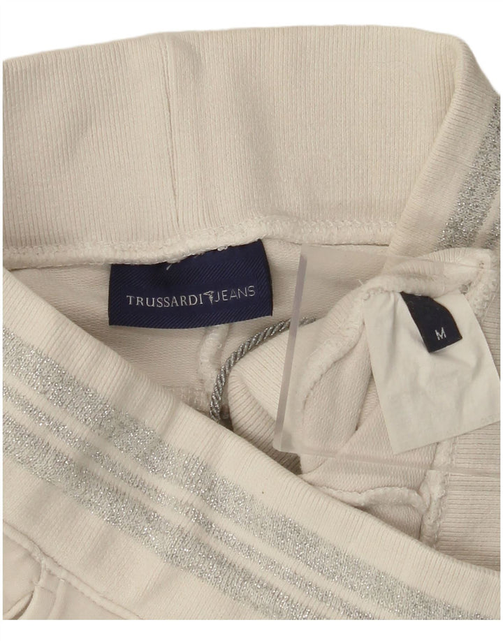 TRUSSARDI Womens Tracksuit Trousers UK 14 Medium  Off White Cotton