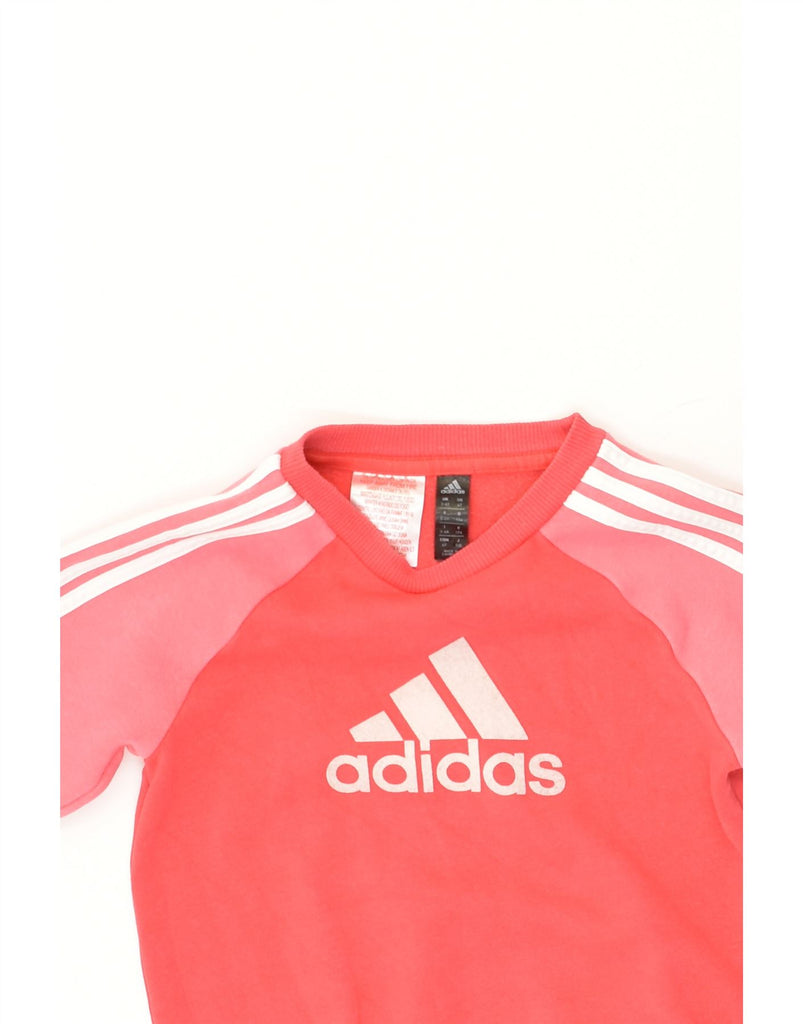 ADIDAS Girls Graphic Sweatshirt Jumper 3-4 Years Red Colourblock Cotton | Vintage Adidas | Thrift | Second-Hand Adidas | Used Clothing | Messina Hembry 