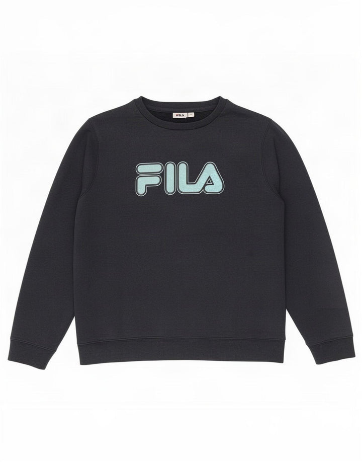 Fila Womens Graphic Sweatshirt Jumper UK 16 Large Navy Blue Polyester