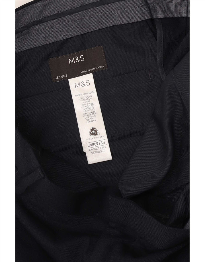 Marks & Spencer Mens Straight Chino Trousers W36 L29 Navy Blue Wool