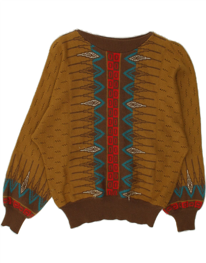 VINTAGE Womens Boat Neck Jumper Sweater UK 18 XL Brown Acrylic Aztec | Vintage Vintage | Thrift | Second-Hand Vintage | Used Clothing | Messina Hembry 