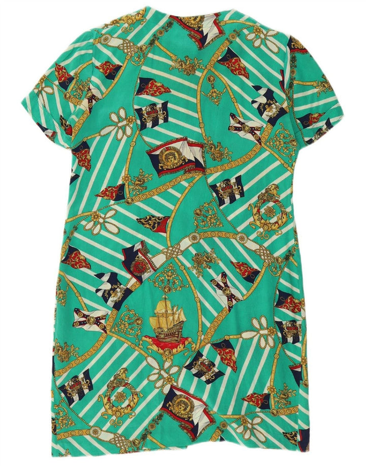 VINTAGE Womens Abstract Pattern Shirt Dress IT 46 Large Green