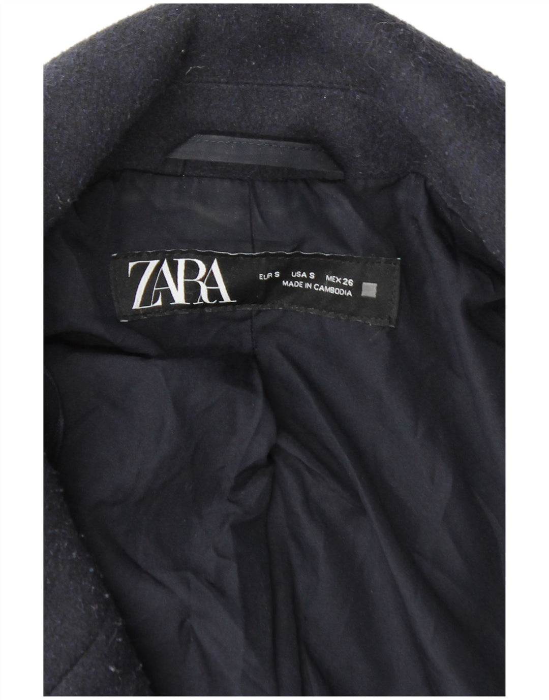 Zara Mens Double Breasted Coat UK 36 Small Navy Blue Polyester