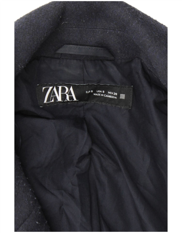 Zara Mens Double Breasted Coat UK 36 Small Navy Blue Polyester