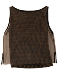 FENDI Womens Sleeveless Blouse Top IT 46 Large Brown Geometric Designer