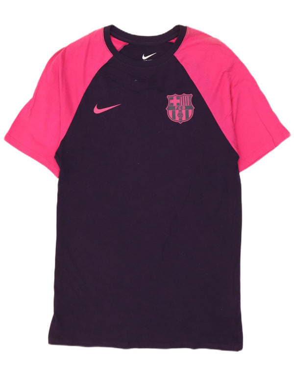 NIKE Mens Barcelona T-Shirt Top Small Navy Blue Colourblock Cotton