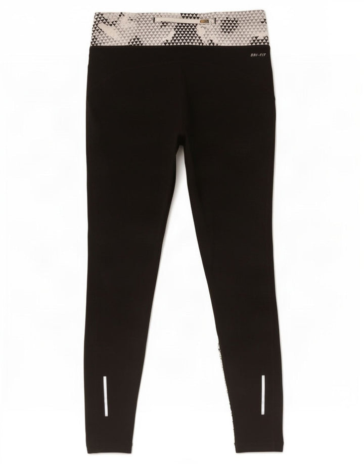 Nike Womens Dri Fit Leggings UK 14 Medium Black Geometric Polyester