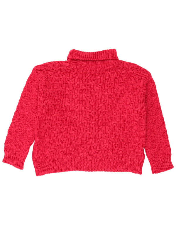 Vintage Womens Loose Fit Roll Neck Jumper Sweater UK 16 Large Pink Acrylic