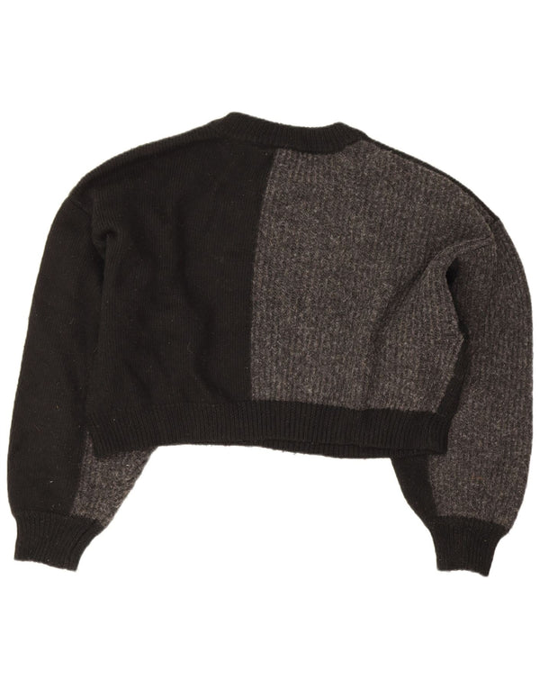 Topshop Womens Crop Crew Neck Jumper Sweater UK 10 Small Black Colourblock