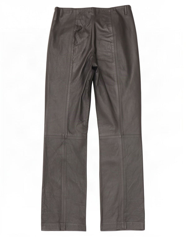 Arma Womens Straight Leather Trousers UK 16 Large W32 L32 Black