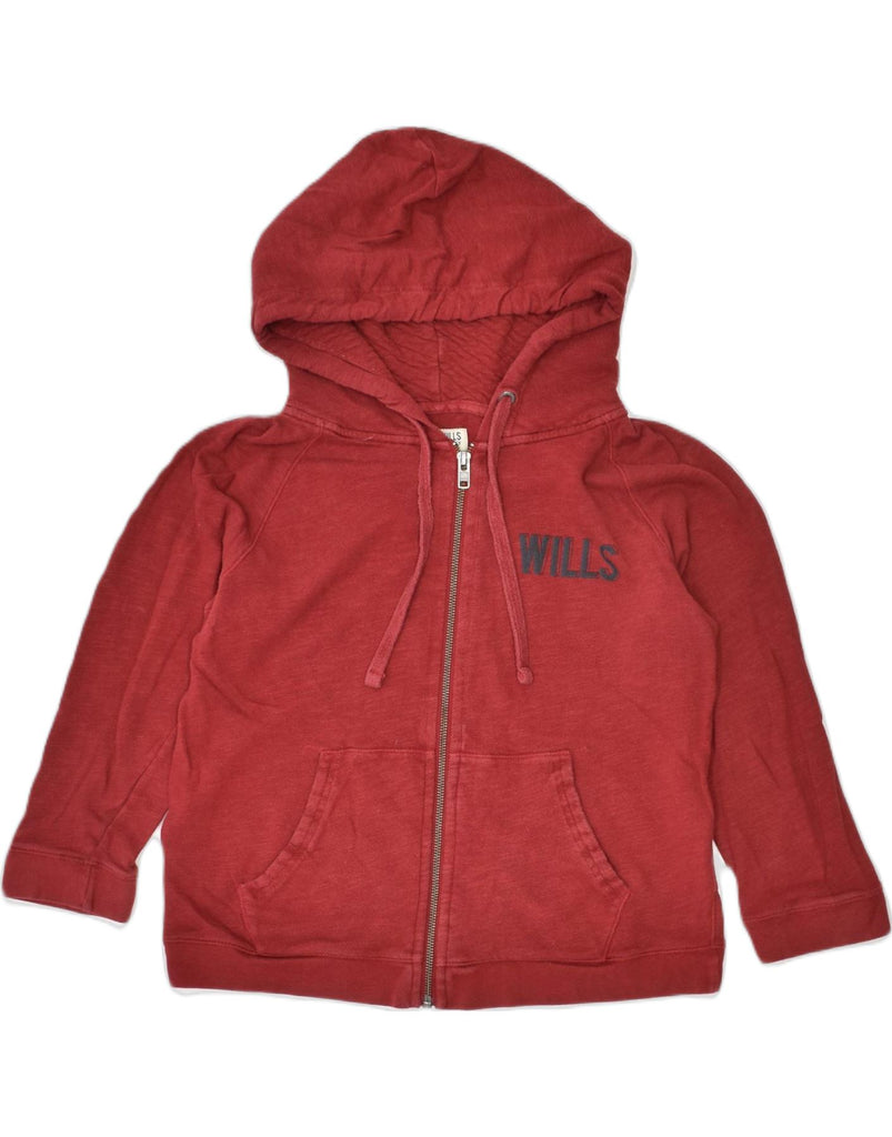 JACK WILLS Womens 3/4 Sleeve Zip Hoodie Sweater UK 14 Medium Red Cotton | Vintage | Thrift | Second-Hand | Used Clothing | Messina Hembry 