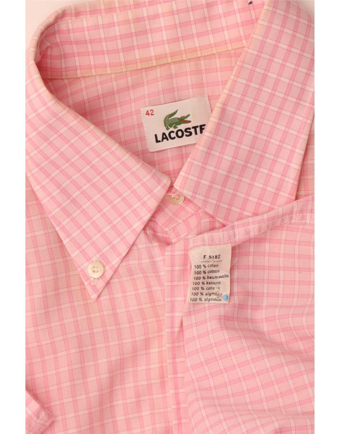 Lacoste Mens Short Sleeve Shirt Size 42 Large Pink Gingham Cotton