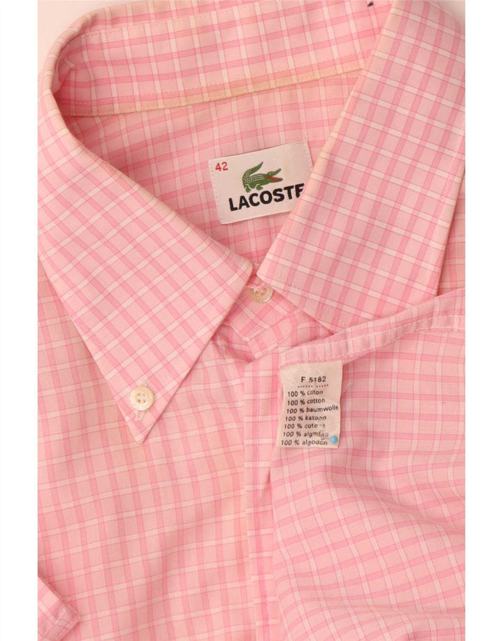 Lacoste Mens Short Sleeve Shirt Size 42 Large Pink Gingham Cotton
