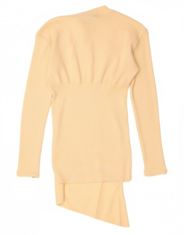 MONTANA Womens Asymmetric Turtle Neck Jumper Sweater UK 8 Small Beige Wool