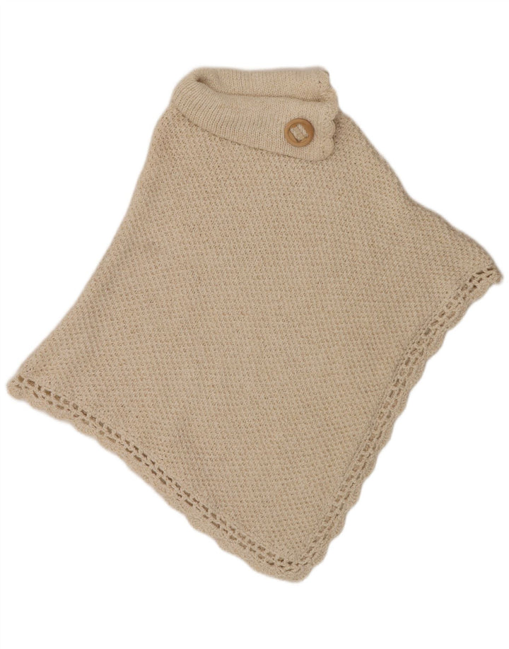 VINTAGE Womens Roll Neck Poncho Jumper One Size Off White Wool