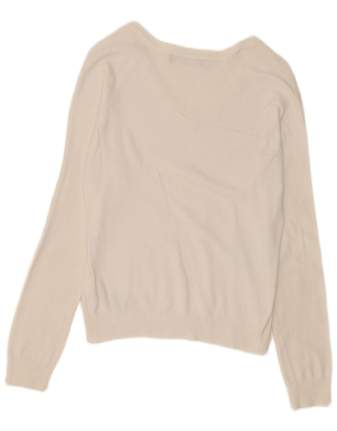 Zara Womens Crop V-Neck Jumper Sweater UK 12 Medium White Cotton