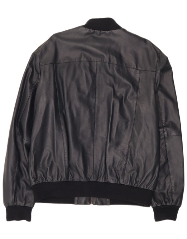 Conbipel Mens Bomber Leather Jacket IT 56 2XL Navy Blue